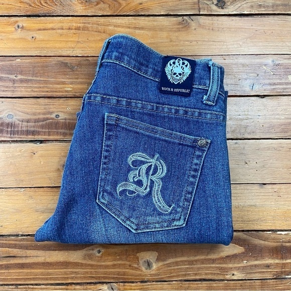 Rock & Republic low rise jeans boot cut blue stretchy denim classic size 28 moto - Picture 7 of 14